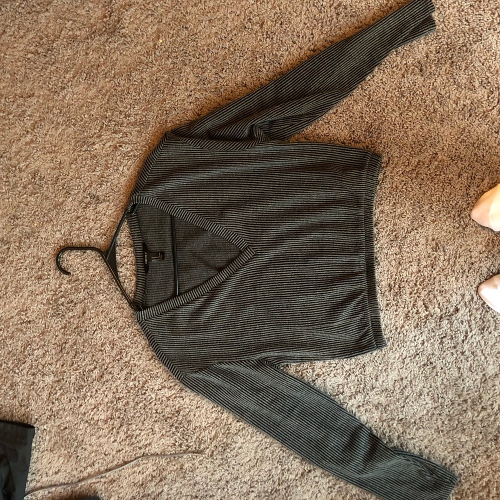 Grey cord, crop v-neck sweater